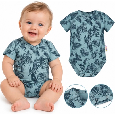 Baby Nellys Bavlnené body krátky rukáv Palmy zelené