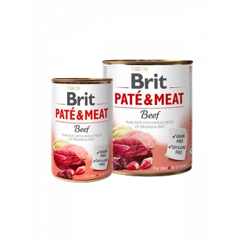 Brit pate & meat - beef - консервирана храна за кучета с 55% прясно телешко месо и 15% пуешко месо 400 гр