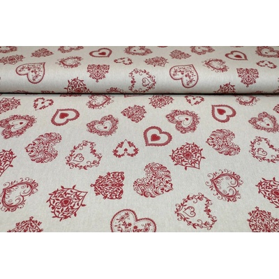MADE IN ITALY Dekorační látka červené srdíčka Rudá Šířka 140 cm