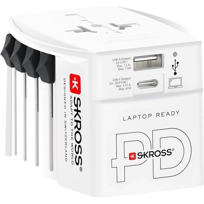 SKROSS Адаптер SKROSS AC65PD, USB-A, USB-C, 1.302976, World, Бял (1.302976)