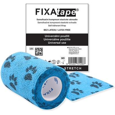 Fixatape Stretch 7,5 x 450 cm modrý, černé medvědí tlapky