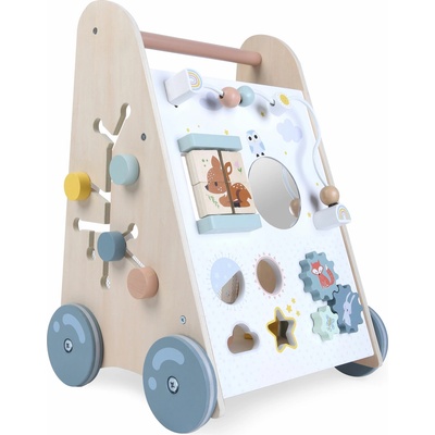 ECOTOYS Dřevěné chodítko pro děti s pohyblivými prvky