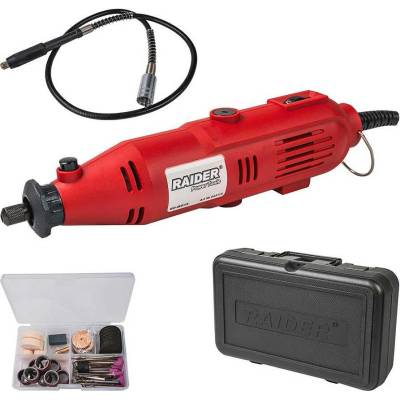 Шлифовалка права, електрическа, raider rd-mg15, 135w, със 100 аксесоара и гъвкаво жило (044115)