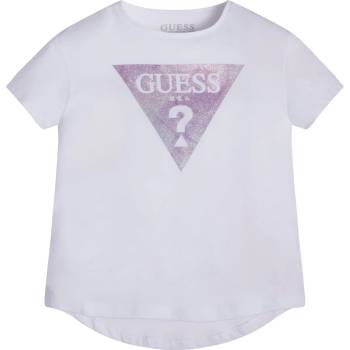 GUESS Бяла тениска с къс ръкав за момиче с лилаво лого Guess