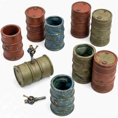 Green Stuff World Metal Barrels 3D printed set - 22x tištěné kovové sudy 1:35