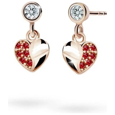 Danfil detské náušnice srdiečka C2160 zo ružového zlata ruby dark balónik