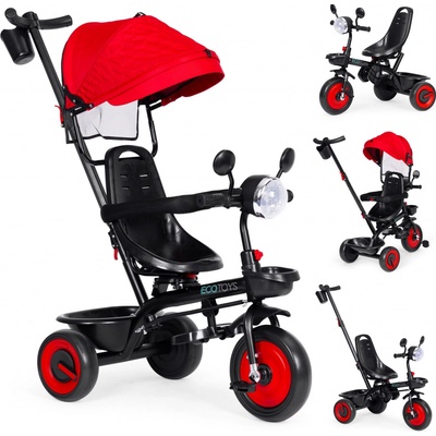 ECOTOYS 3v1 trojkolka s otočným sedadlem a stříškou červená