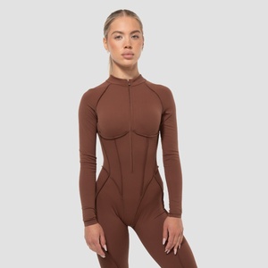 GymBeam Women‘s Cosmo Zip-Up Jumpsuit Brown S