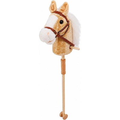 Kůň na tyči se zvuky a kolečky LEAN Toys Hobby Horse 100 cm béžový