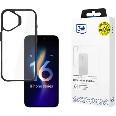 3mk Protection 3mk Satin Armor Case+ за iPhone 16 Plus - прозрачен с черна рамка (5903108586542)