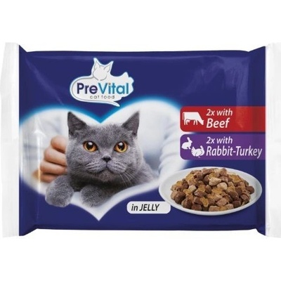 PreVital Cat s hovězím / s králičím a krůtím v želé 4 x 100 g
