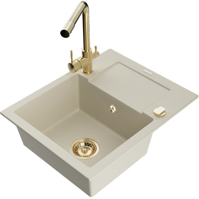 Mexen Enzo гранитна мивка с 1 камера с отцедник и кухненски смесител Duero, бежов - 6506-69-671600-50 (6506-69-671600-50)