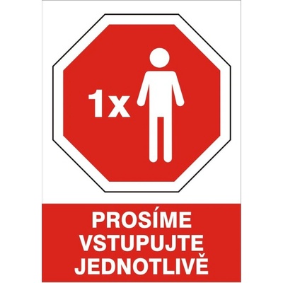 RAFO Samolepka Prosíme vstupujte jednotlivě, A4 červená
