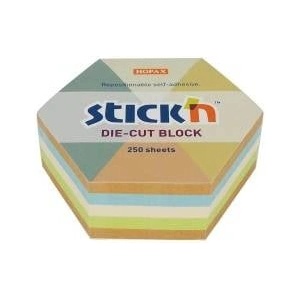 STICK'N Stickn Notebook hex, 61x70mm, mix 5 col. pastel + recycling, 250kart. Stick n 21828