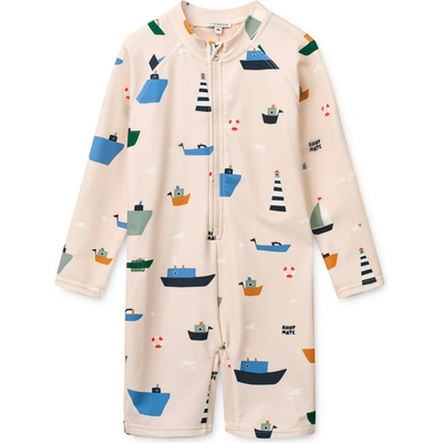 LIEWOOD Детски цял бански от ликра (UV защита) LIEWOOD Kid's Max Printed L/S Swim Jumpsuit Lycra - Sailing / Sandy - размер 98 (EU) (750-2486-0114)