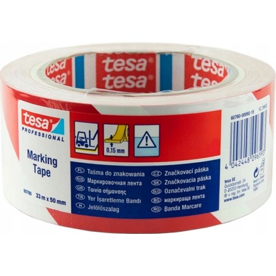 Tesa 60760 Výstražná páska 33 m x 50 mm červeno-bílá