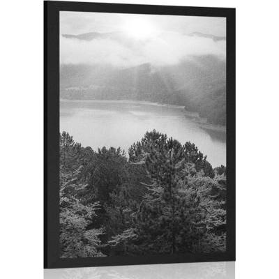 Plakát řeka uprostřed lesa v černobílém provedení - 40x60 white