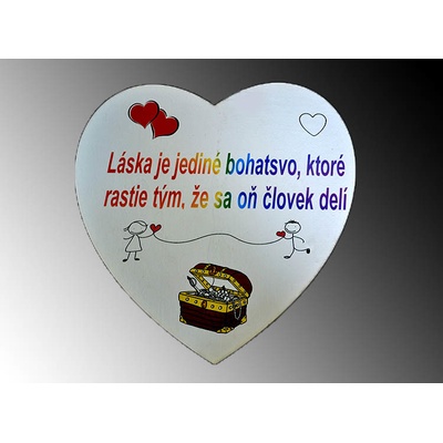 Tabuľka drevená srdce 30cm Láska je bohatstvo