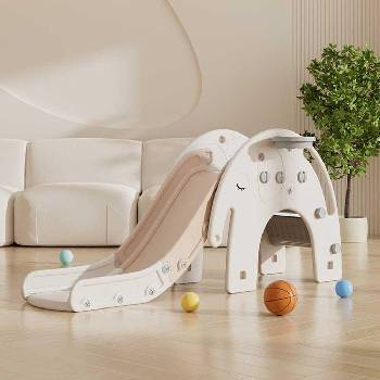 GUGA Детска пързалка с баскетболен кош Слонче - кафява (fe-ht-dg104-br)