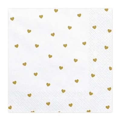 PartyDeco Салфетки - златни сърца 33 х 33 см