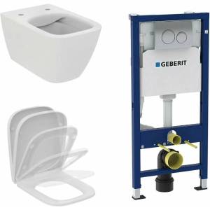 Ideal Standard Комплект за окачване на тоалетна чиния Ideal Standard I. life B бял с капак и казанче, вградена рамка и капак (T461401+T468301+458.134.21.3)