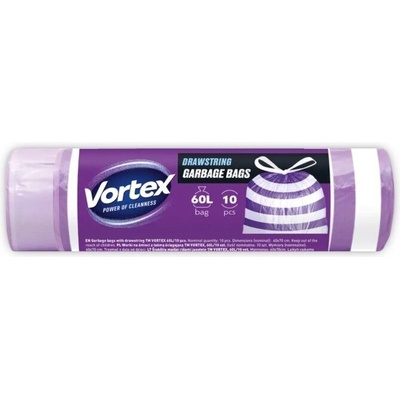Vortex Лилаво-бели раирани с Връзки 60 л, торби за отпадъци, 10бр (4823071662634)