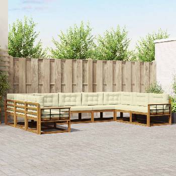 vidaXL Комплект дивани за открито 9 pcs Натурален и Крема (3368178)