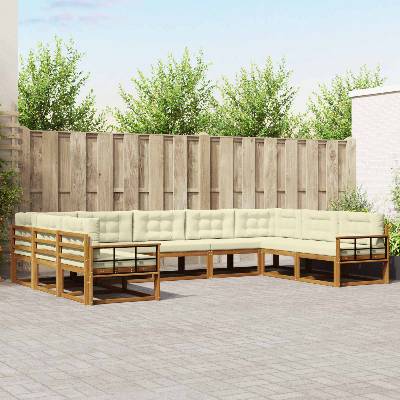 vidaXL Комплект дивани за открито 9 pcs Натурален и Крема (3368178)