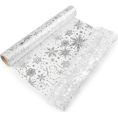 Vánoční organza s potiskem - vločka, šíře 36 cm Varianta: 1 stříbrná, Balení: 4.5 m