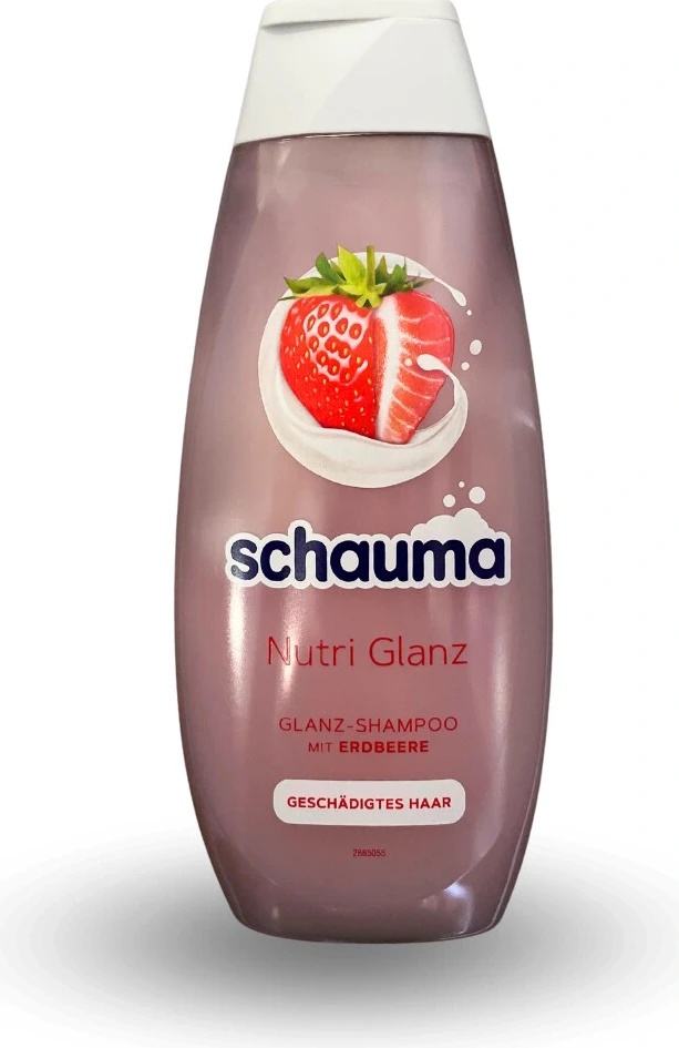 Schauma Nutri Glanz Shampoo Mit Erdbeere – 400 Ml, Vegan, Silikonfrei, Für Stark Geschädigtes Haar, Mit Erdbeer-Extrakt & Mandelmilch