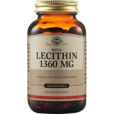 Solgar Lecithin, 1360 mg, 100 меки капсули, Solgar