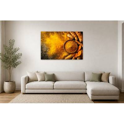 Obraz na plátně – Kurkuma v misce a rozsypané koření 135 × 90 cm
