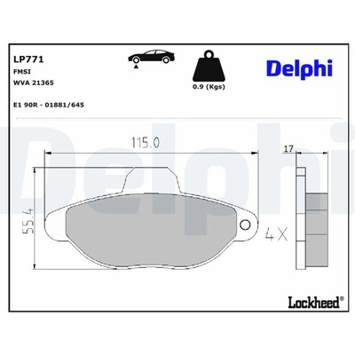 DELPHI Sada brzdových platničiek kotúčovej brzdy LP771
