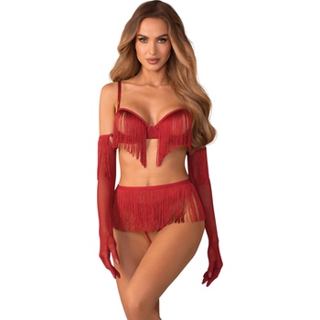 Obsessive Rossay Red 4-pcs Crotchless Set Red S/M