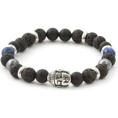 AGATO Minerální korálkový náramek z lapis lazuli, lávy a achátu MINK115/19