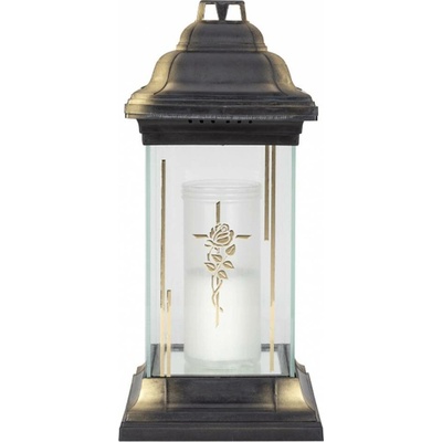 Lampa hřbitovní KŘÍŽ RŮŽE skleněná bílá 115g 14x14x31cm