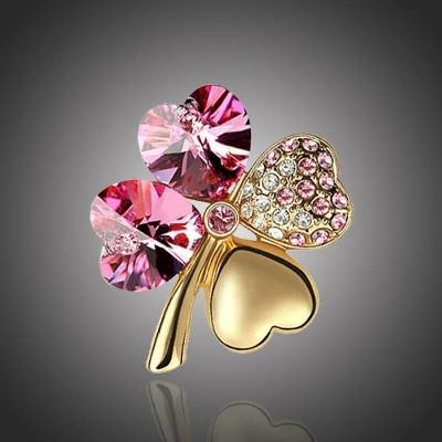 Sisi Jewelry brož Swarovski Elements Čtyřlístek Gold B1063-X9554-23 Růžová