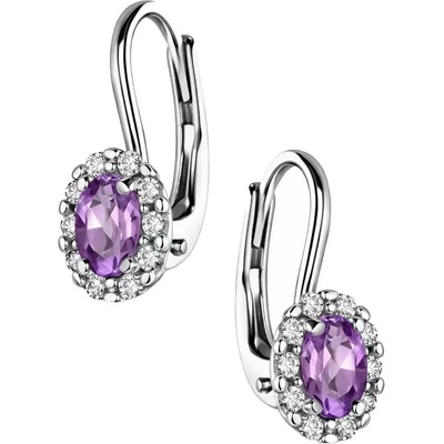 Zlaton Náušnice bílé zlato visací s fialovým kamenem a zirkony 1.40cm 1.9g 001400907241