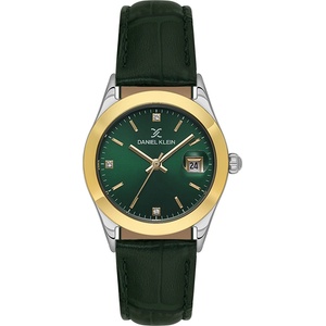 Daniel Klein DK. 6.14184-4 - Дамски часовник, Кварцов, 30mm, Зелена кожа, Кристали, Дата - Premium Часовници