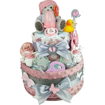 BabyDort růžový dvoupatrový plenkový dort pro miminko CLASSIC