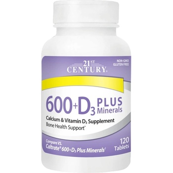 21st Century Calcium 600 mg + D3 Plus Minerals, 120 таблетки, 21st Century (9106)