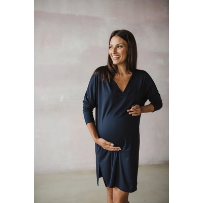 Bambusová nočná košeľa na dojčenie Moon dl.rukáv Navy Blue