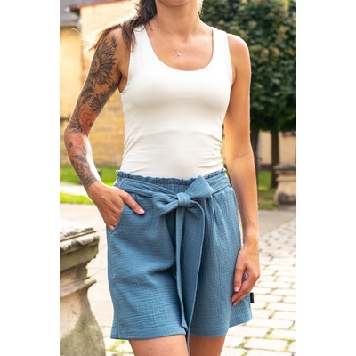 Jsem máma dámské BIO mušelínové kraťasy džínově modré