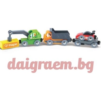 Hape Дървено влакче с цветни строителни машини, hape e8785 (h8785)