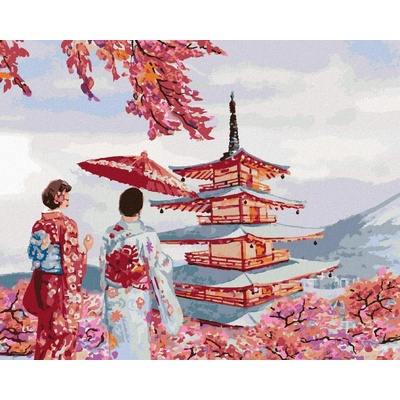 zuty Malování Podle Čísel Pár V Kimonu Japonsko 40 x 50 Cm Plátno Rám