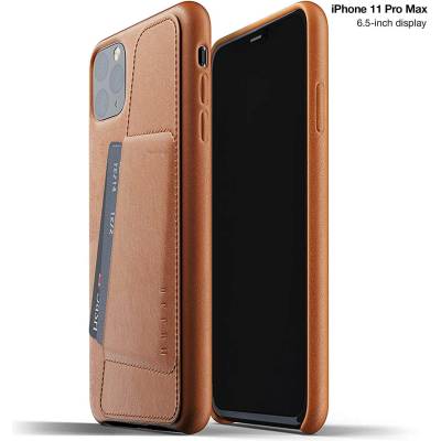 Mujjo Leather Wallet Case - кожен (естествена кожа) кейс с джоб за кредитна карта за iPhone 11 Pro Max (кафяв)