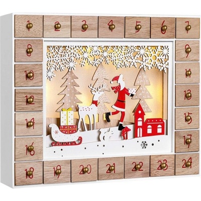 Spielwerk Drevený adventný kalendár s LED osvetlením Zimný les 35x6x27cm -109352