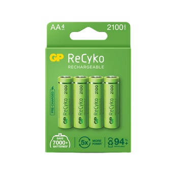 GP Batteries Акумулаторни батерии GP ReCyko AA 2100mAh (R6), рециклируеми опаковки 4бр (GPRHC212E001)