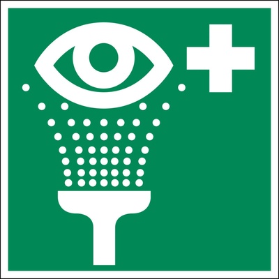 Značka Zariadenie na výplach očí, ISO 7010, z plastu, fotoluminiscenčná, 150 x 150 mm, BJ = 5 ks