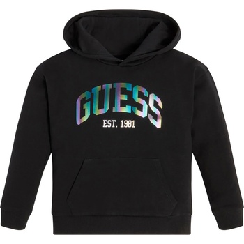 GUESS Черен суичър с качулка и цветен надпис Guess за момиче